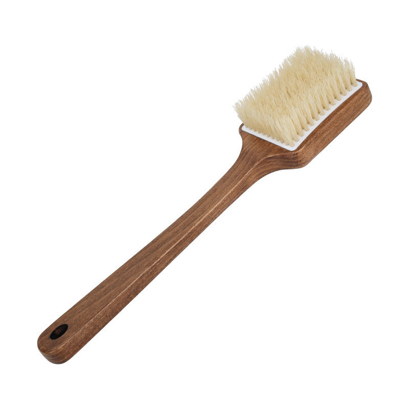 Long-Handled Boar Bristle Bath Brush for Exfoliating and Dry Brushing