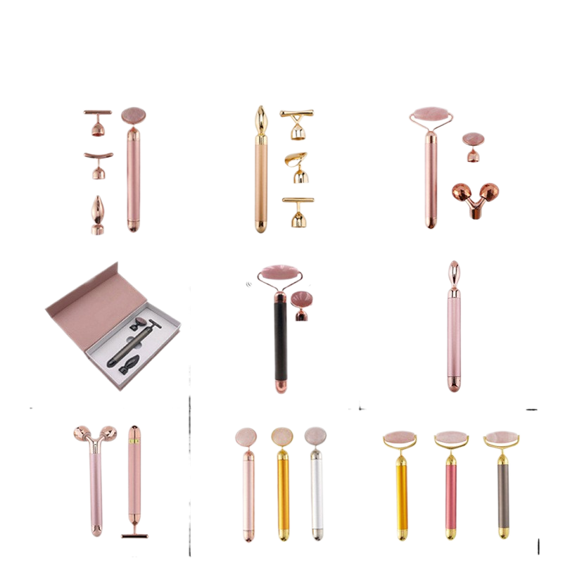 Natural Jade 3D Roller Gold Vibration Massage Stick